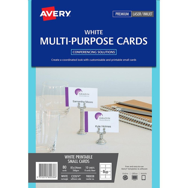 Avery Cards Multi Purpose Inkjet Laser 8up 10 Sheets