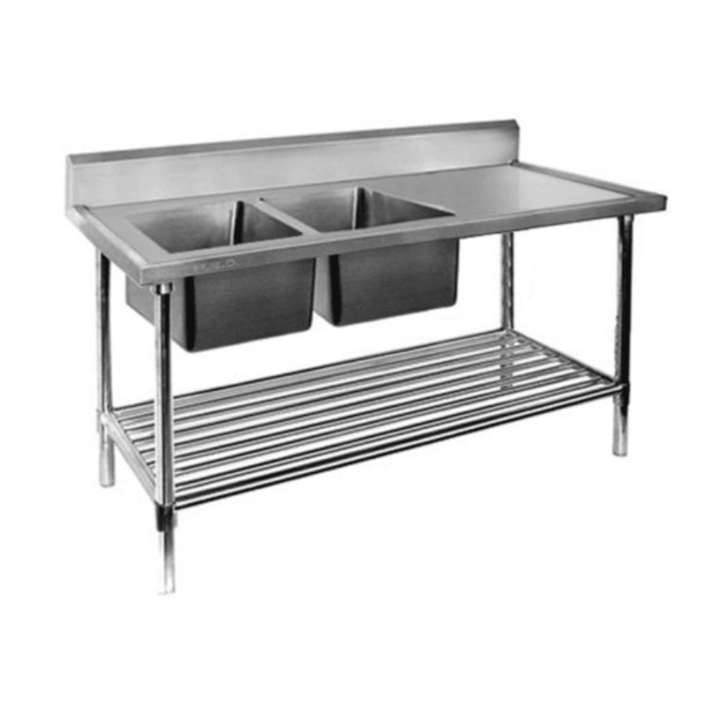 Double Sink Bench with Pot Undershelf Stainless Steel 700mm Deep