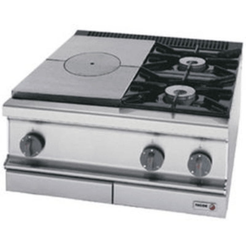Fagor Gas Target Top with open burner – 2 Burner + Solid Top Left – CG7-30-I
