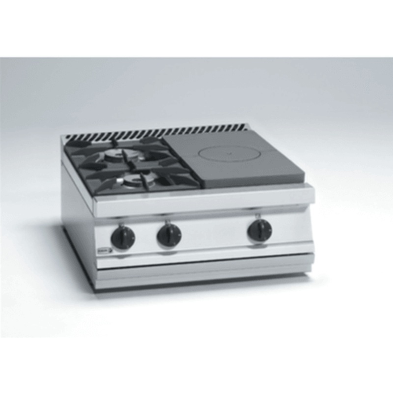 Fagor Gas Target Top with open burner – 2 Burner + Solid Top Right – CG7-30-D