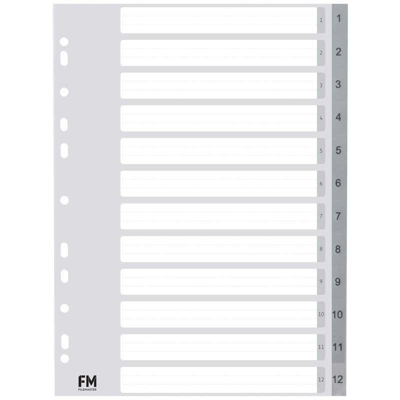 FM Indices A4 1-12 Grey Polyprop