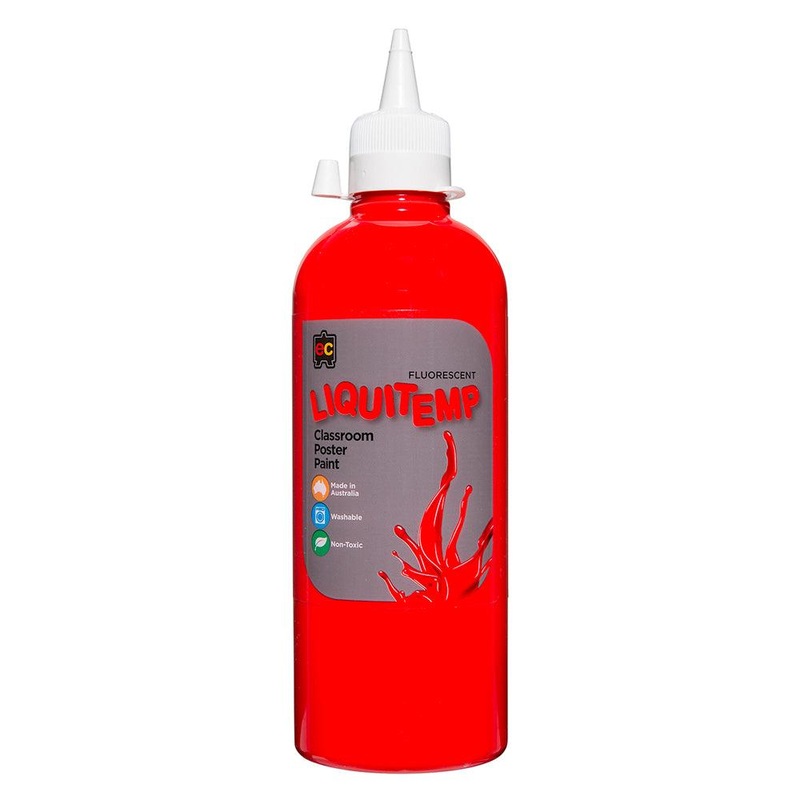 Fluoro Liquitemp Poster Paint 500ml Scarlet