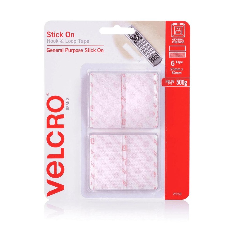Velcro Brand 25mm x 50mm Hook & Loop Pre-Cut Stick On 6 Pack Surface Tape.