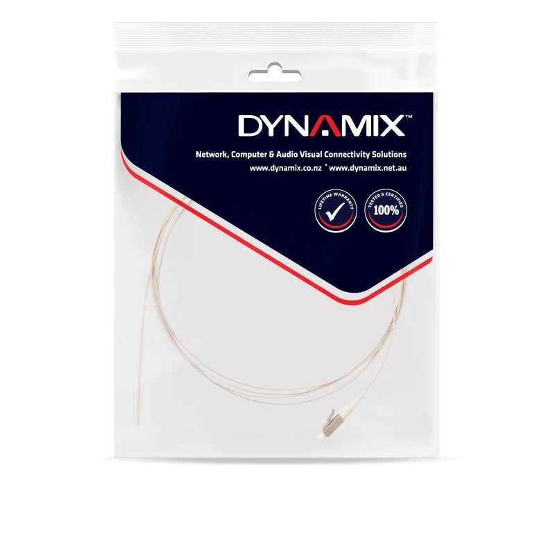 DYNAMIX 2M LC Pigtail OM3 1x Piece White, 900um Multimode Fibre, Tight Buffer LSZH Jacket
