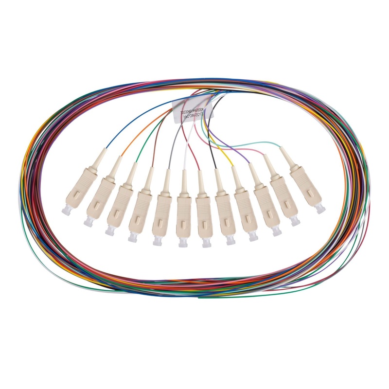 DYNAMIX 2M SC Pigtail OM1 12x Pack Colour Coded, 62.5/900um Multimode Fibre, Tight Buffer LSZH Jacket