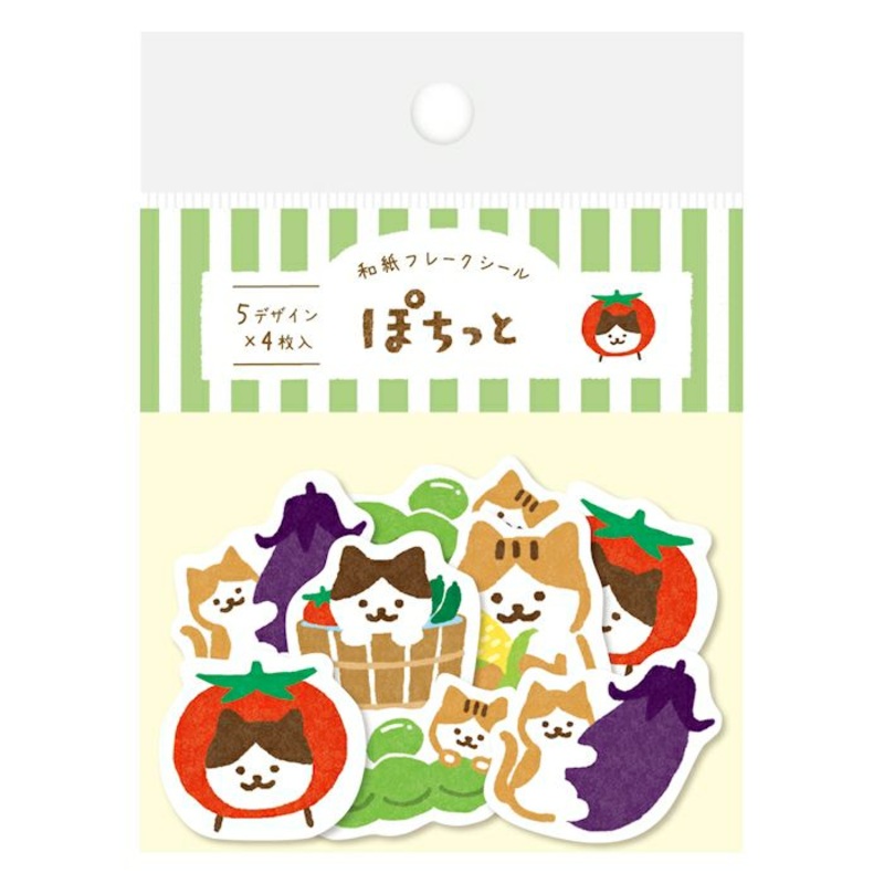 Furukawa Paper “Pochitto” Flake Sticker – Cats & Vegetables
