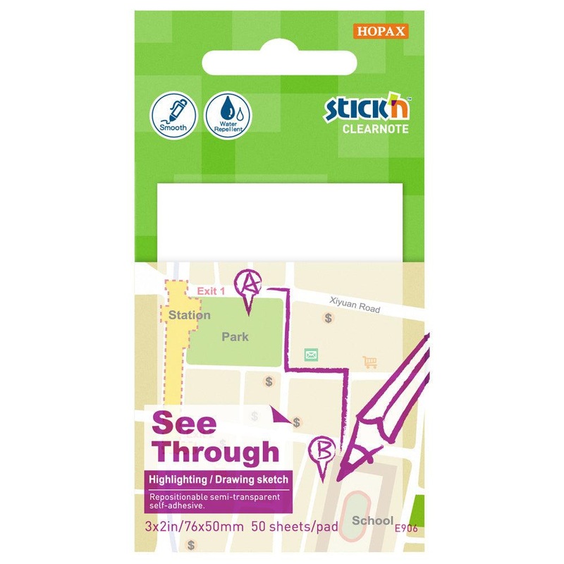 Stick’n Clearnote White 76x51mm 50 Sheets Transparent
