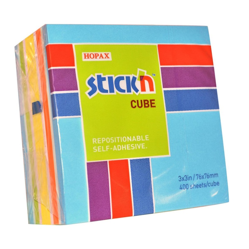 Stick’n Cube 76x76mm 400 sheets Blue & Assorted Brights