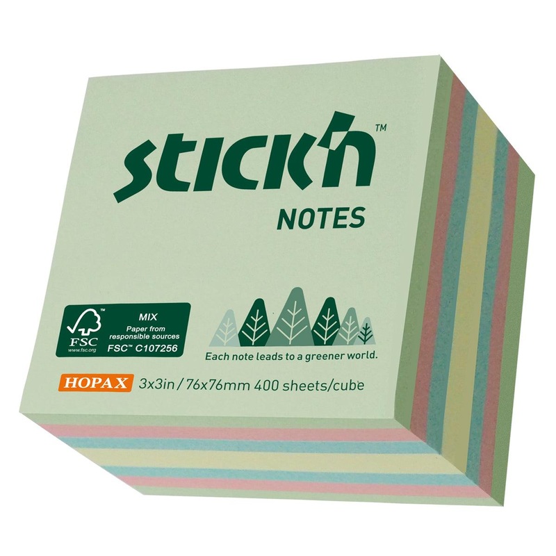 Stick’n FSC Cube 76x76mm 400 sheets Assorted Pastel