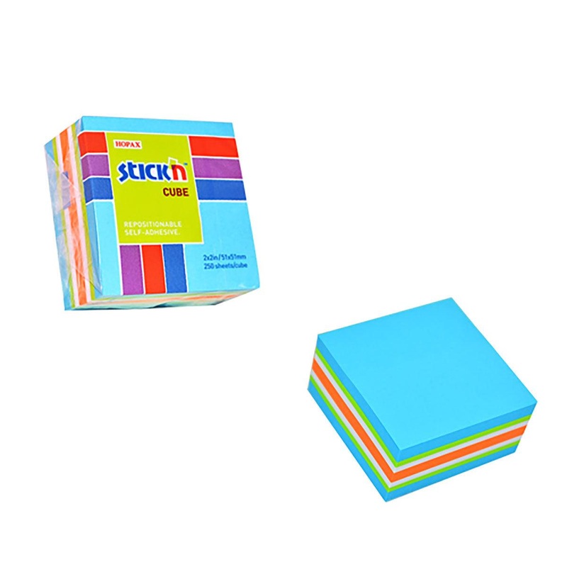Stick’n Note Cube 51x51mm 250 Sheets Neon & Pastel Mix Blue Front