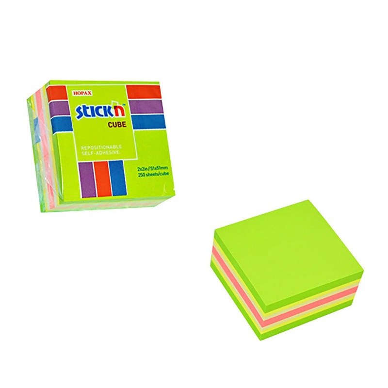 Stick’n Note Cube 51x51mm 250 Sheets Neon & Pastel Mix Lime Front