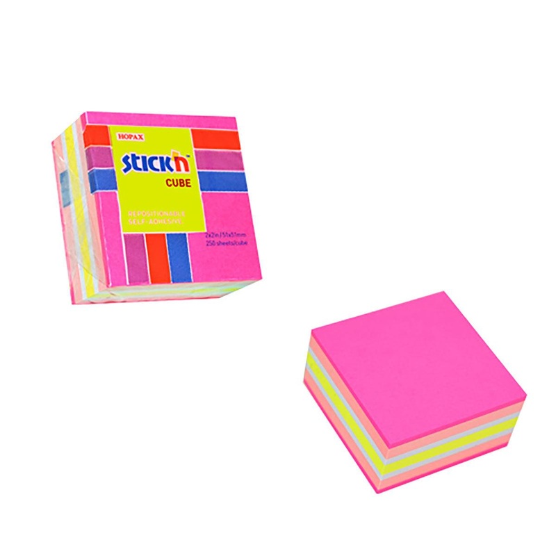 Stick’n Note Cube 51x51mm 250 Sheets Neon & Pastel Mix Magenta Front