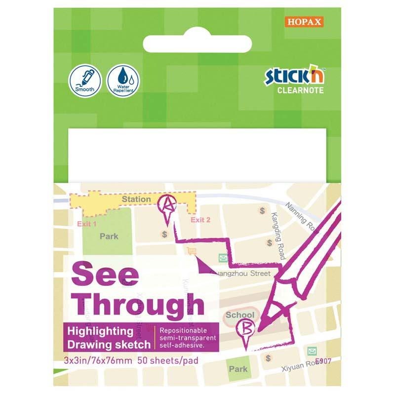 Stickn Clearnote White 76x76mm 50 Sheets Transparent