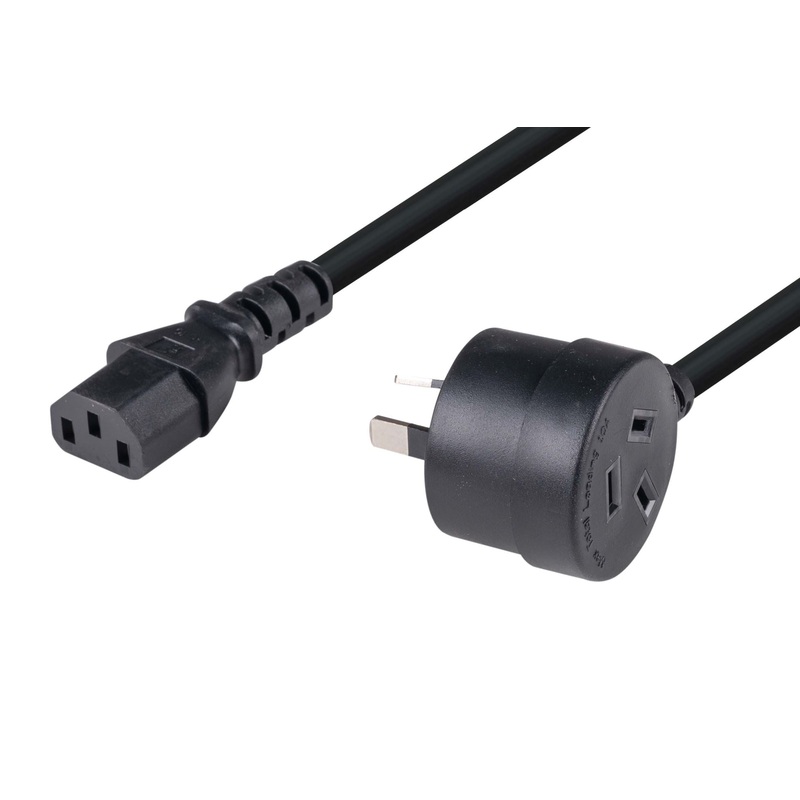 DYNAMIX 1.2M 3-Pin TAPON Ended Plug to IEC C13 Female Connector 10A SAA Approved Power Cord. 1.0mm copper core. BLACK Colour.