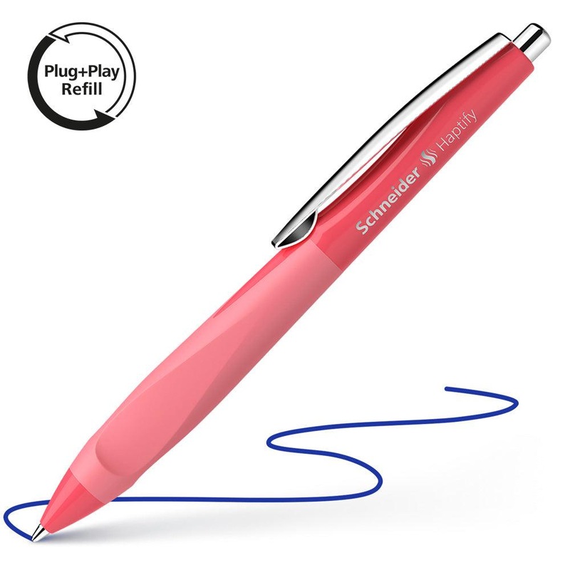 Schneider Ballpoint Pen Haptify Medium Blue Ink Coral/Light Coral Barrel