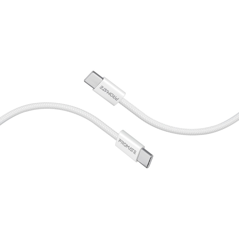 PROMATE 2m USB-C to USB-C Cable with Fabric Braided Cable. Supports 60W PD. 25000+ Bend Lifespan. Supports Data & Charge. Super Slim Connectors. Black Colour