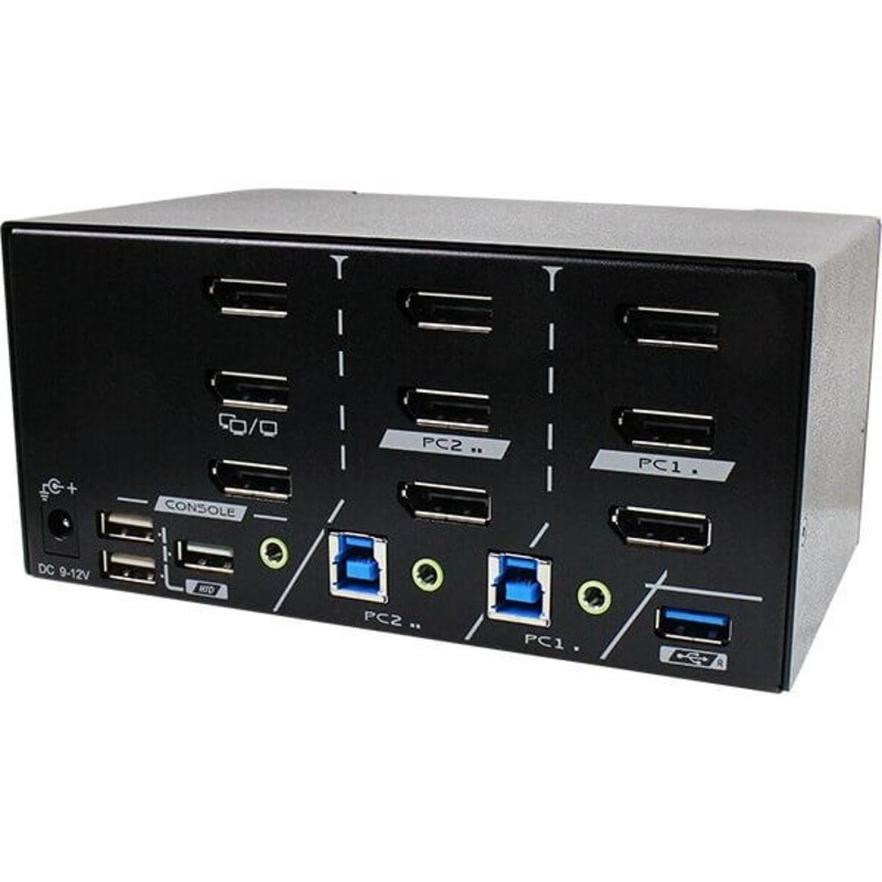 REXTRON 2-Port True 4K Triple Monitor DisplayPort KVM Switch With USB 3.0 & Audio. Share USB Console USB 3.2 Gen 1 Devices. DisplayPort 1.2. Res Up to 4K60Hz (4:4:4). Buzzer Sound. Hotkey Control.