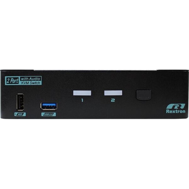 REXTRON 2 Ports 8K Dual Monitor DisplayPort 1.4 KVM Switch With USB 3.2 Gen 1, Audio, Hotkey Control.