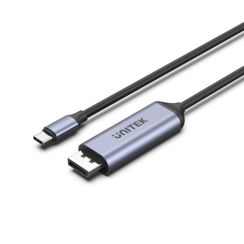 UNITEK 1.8m USB-C DisplayPort 1.4 Cable in Aluminium Housing. Supports Res up to 4K@144Hz & HDR. Stream with HDCP2.2. Plug & Play. Compatible with USB 4, Thunderbolt 3 & 4. Black Cable & Gray Connector