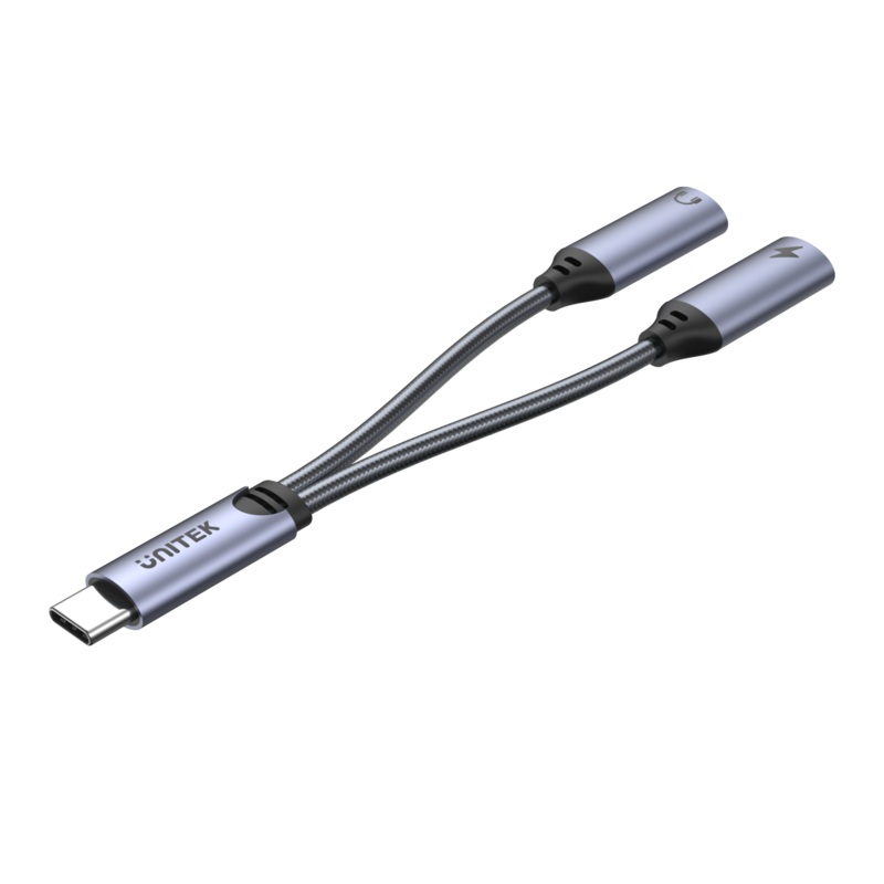 UNITEK 2-in-1 USB-C to USB-C Headset Jack & Charging Connector. Supports up to 18W PD Charging. Supports High-res Audio: DAC: 48KHz /16bit. Spilt your USB-C Port into USB-C Headset Jack & USB-C Charger.
