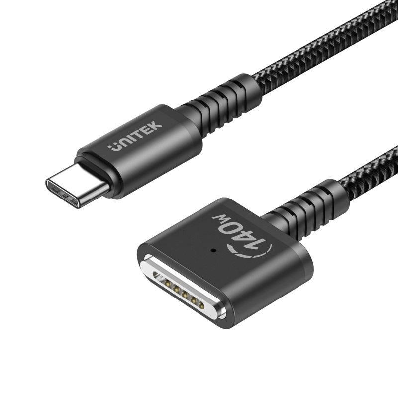 UNITEK 2M 140W USB-C to MagSafe 3 Charging Cable for MacBook. Tangle Free Nylon Braided, Strong Magnetic Hold, 140W PD. Compatible with MacBook Pro & MacBook Air. Black Colour.