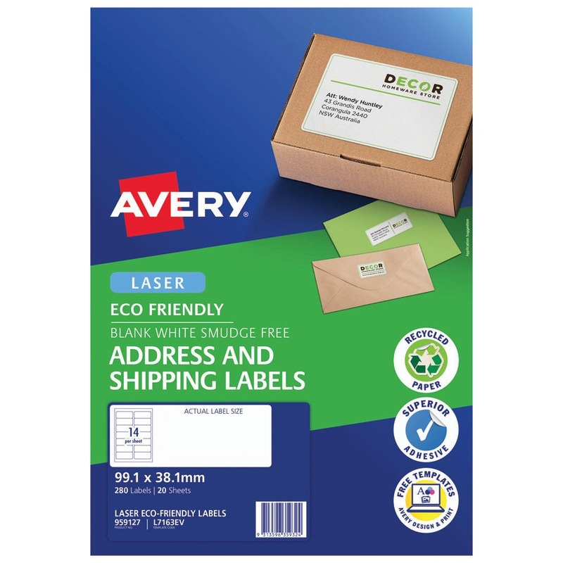 Avery Eco Friendly Address Labels 99.1×38.1mm 14up 20 Sheets L7163EV