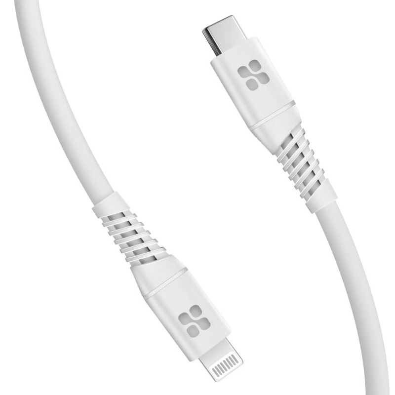 PROMATE 1.2m MFI Certified USB-C to Lightning Data & Charge Cable. Data Transfer Rate 480Mbps. Total Current 2.2A. Durable Soft Silicon Cable. Tangle Resistant 25000 Bend Lifespan. Black