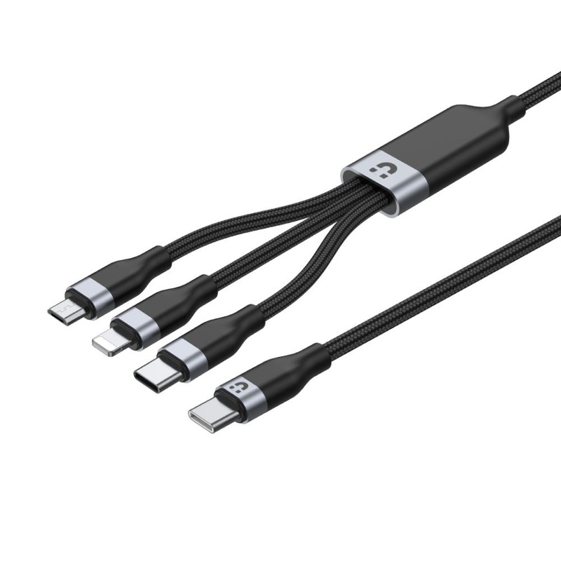 UNITEK 1.5m 20W 3in1 USB-C Data & Charge Cable with USB-C, Lightning, & Micro USB Connectors. Multi Charge 3 Devices Simultaneously. Nylon Braided. Tinned Copper Connectors. Black Colour