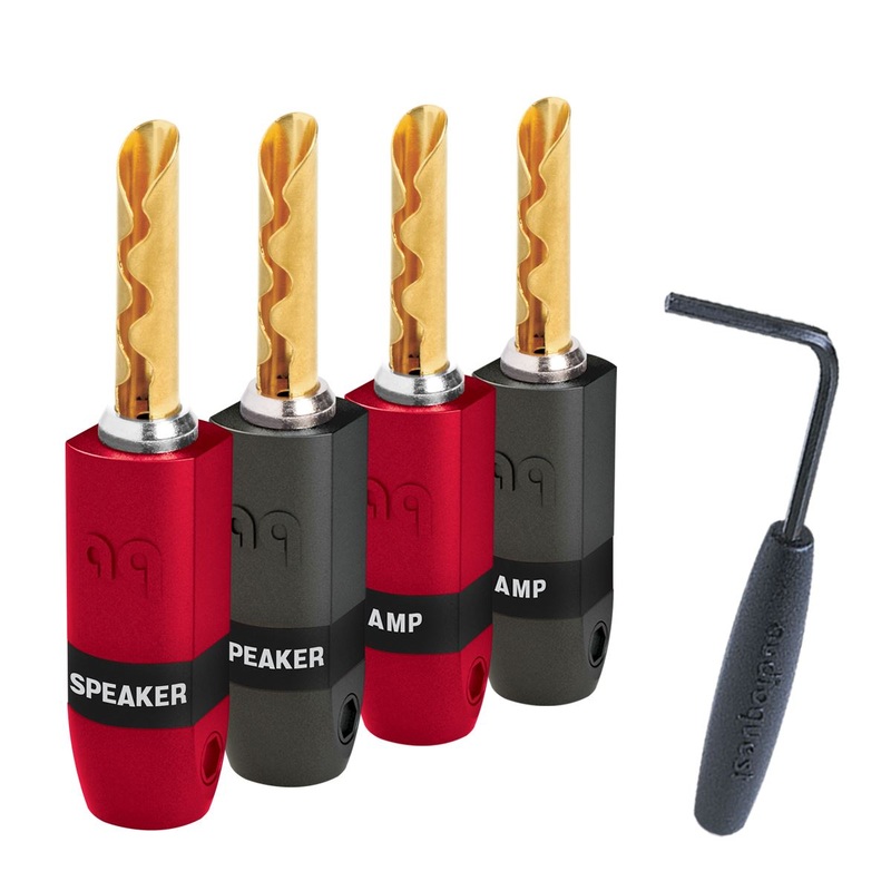 AUDIOQUEST banana plug 4 pack gold. SureGrip 300, gold over beryllium- copper. Allen tool included.   7-10 Day Lead Time