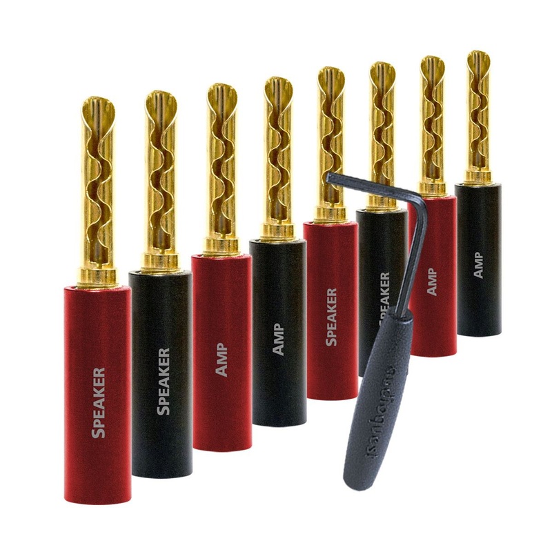 AUDIOQUEST banana plug 8 pack gold. SureGrip 100, gold over beryllium- copper. Allen tool included.   7-10 Day Lead Time