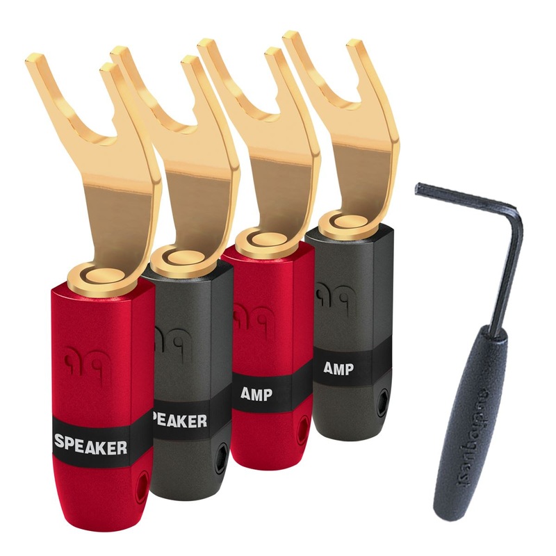AUDIOQUEST mulit-spade 4 pack gold. SureGrip 300, gold over beryllium- copper. Allen tool included.   7-10 Day Lead Time