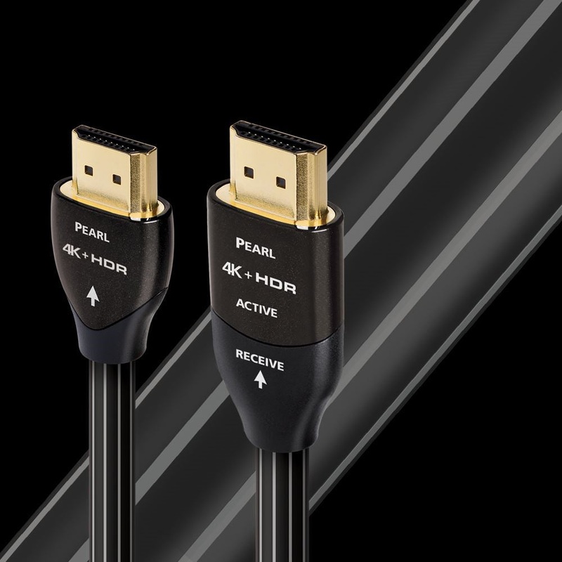 AUDIOQUEST Pearl 15M active HDMI cable. Long grain copper (LGC) Resolution – 18Gbps – up to 8K-30 Jacket – black PVC with white stripes. 7-10 Day Lead Time