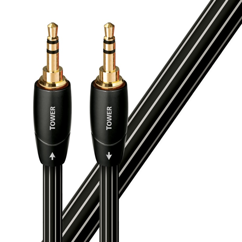 AUDIOQUEST Tower 2M 3.5mm M to 3.5mm M. Solid Long Grain Copper. Gold Plated/cold welded termination Foamed-Polyethylene dielectric Metal layer noise dissipation Jacket – black with white stripes P