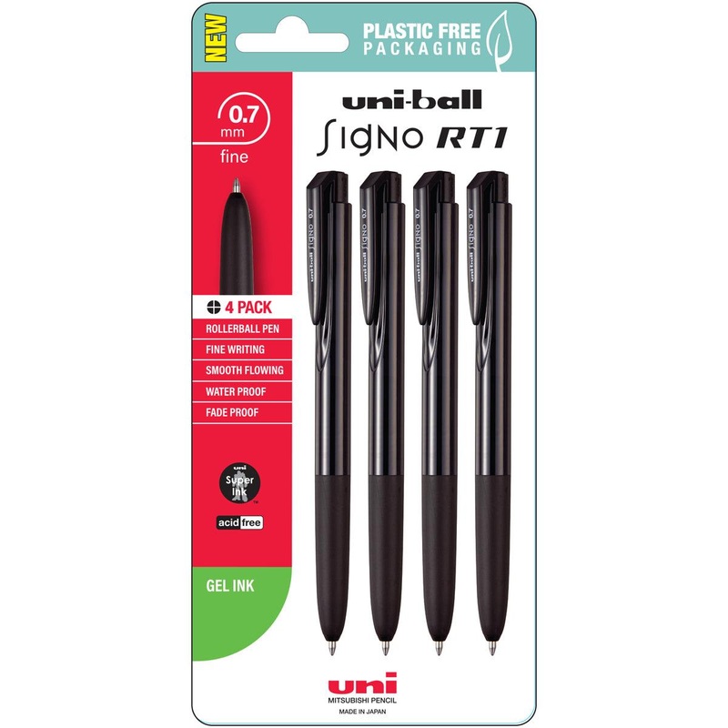 Uni Signo RT1 0.7mm Retractable Black Hangsell Pk4