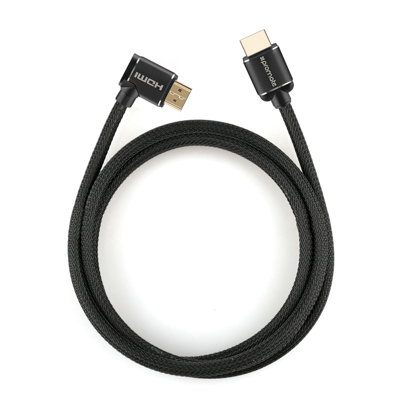 PROMATE 1.5m 4K HDMI cable. Right Angle, 4K Ultra HD. 24K Gold plated connectors. High-Speed Ethernet. Max Res: 4K@60Hz (4096X2160) Colour black.