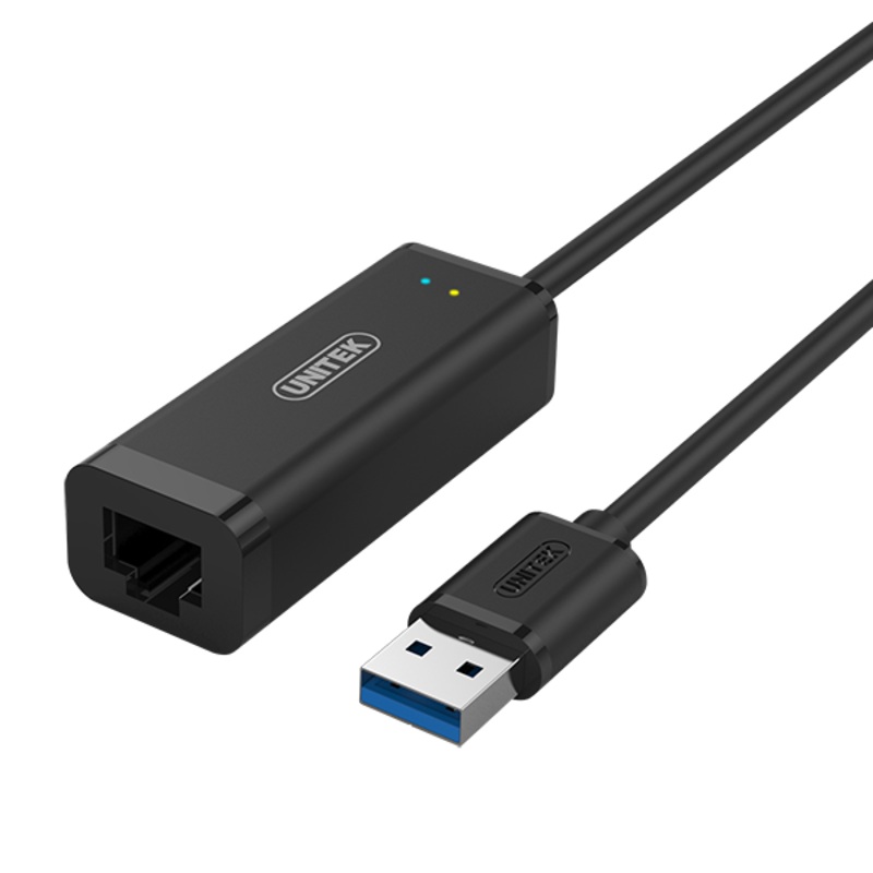 UNITEK USB-A 3.0 Gigabit Ethernet Converter. Supports IPv4/v6, COE, Wake-on-LAN. Full and half duplex. Automatic flip and flow control. Colour Black