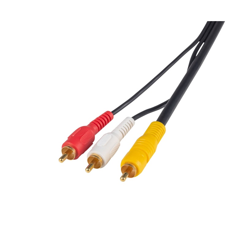 DYNAMIX 5m RCA Audio Video Cable, 7 to 3 RCA Plugs. Yellow RG59 Video, standard Red & White audio with gold plated connectors.