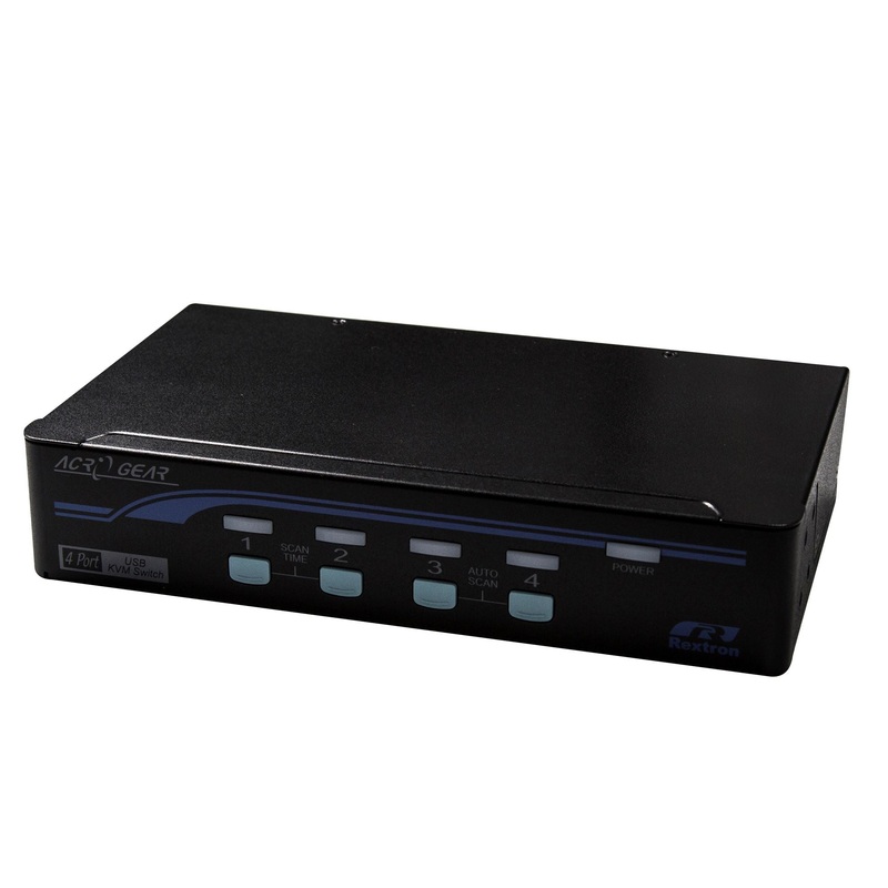 REXTRON 1-4 USB Automatic KVM Switch. Share 1x Keyboard Video /Mouse with 4x CPU”s via the VGA & USB ports. 4x 1.8m leads included