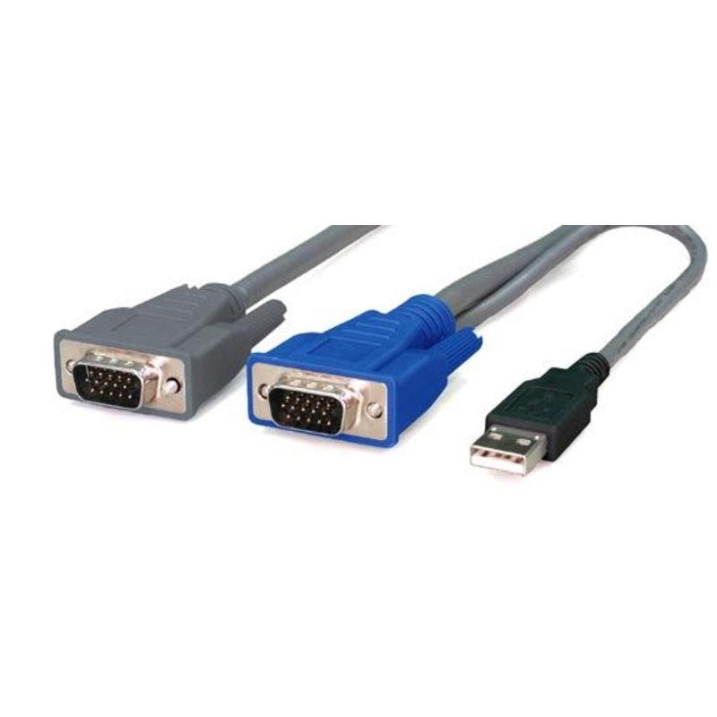 REXTRON 5m, 2-to-1 USB KVM Switch Cable. All in 1 x HD DB15 Male to 1x USB Type A & 1x HD DB15 Male.
