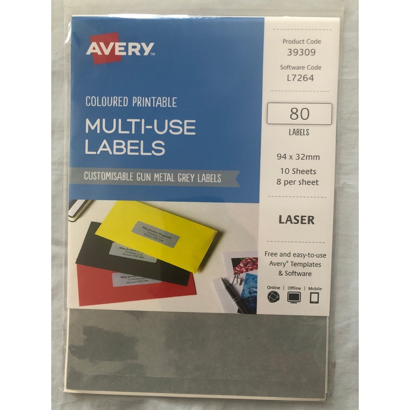 Avery Coloured Printable Multi-Use Labels (Gun Metal Grey)