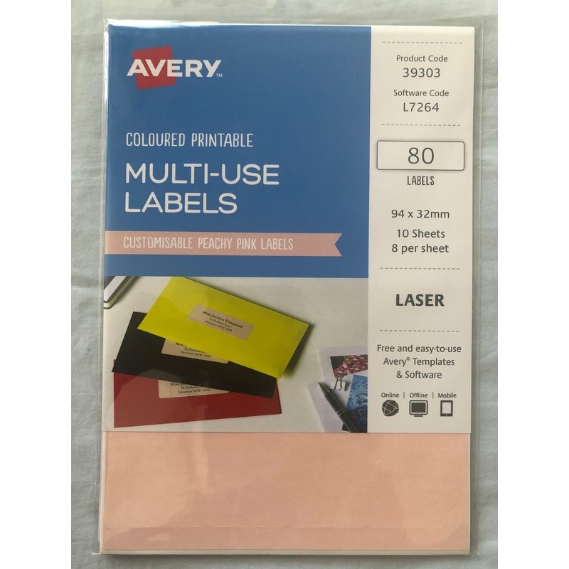 Avery Coloured Printable Multi-Use Labels (Peachy Pink)