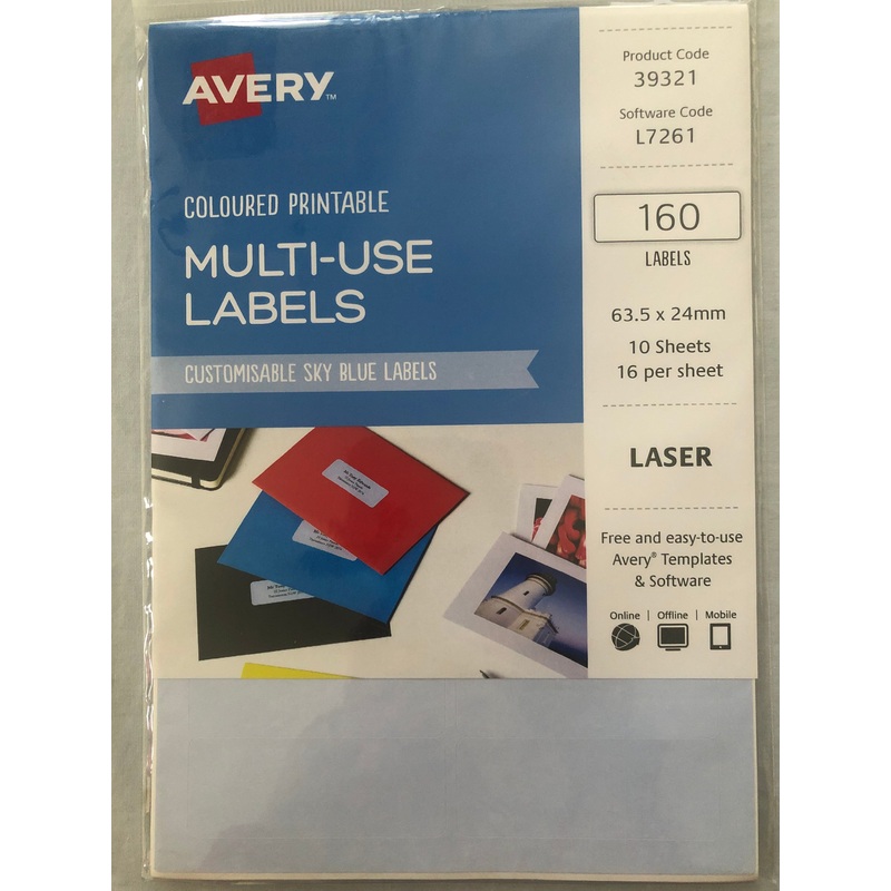Avery Coloured Printable Multi-Use Labels (Sky Blue)