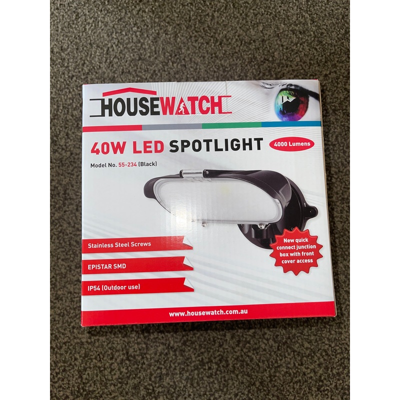 Housewatch 40W led spotlight(Black) with Ip54 rating (Outdoor use).
