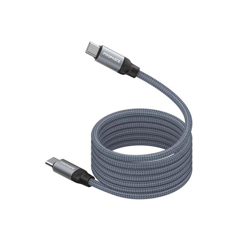 PROMATE 1.2m USB-C to USB-C Cable with Self Organising Auto Untangle Supports 60W Power Delivery, Data & Charge, Fold & Organise in Seconds with Magnestic Auto Organise. Black Colour