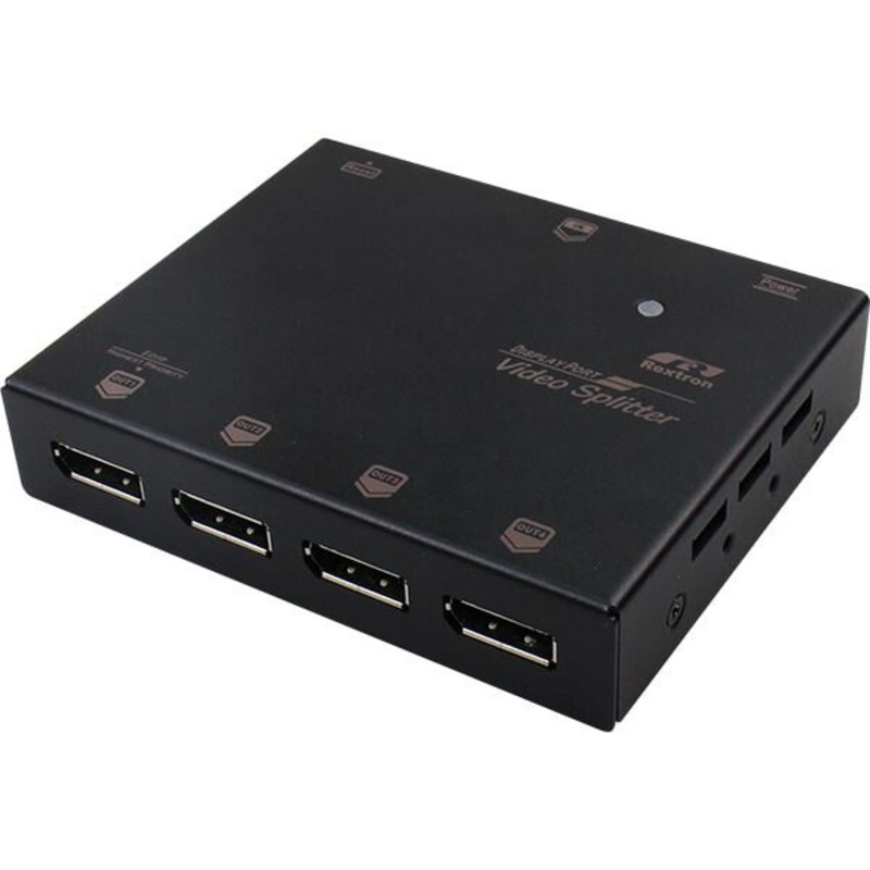 REXTRON 1-4 UHD Display Port Splitter. Supports 4K UHD@60Hz (3840×2160),QHD (2560×1440) & FHD (1920×1080). Output Port Supports DP++. Auto EDID Configuration. HDCP 1.4 and DP 1.3 Compliant
