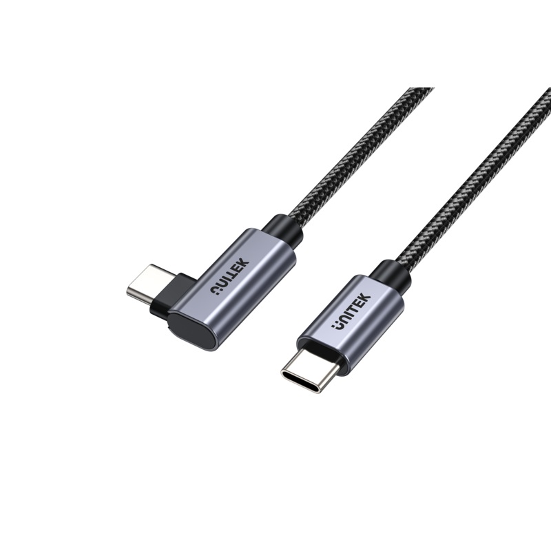 UNITEK 5m USB-C to Right Angled 90 Degree USB-C Connector. Supports 100W PD Fast Charging & USB PD3.0/ QC3.0. Supports 20/5A. Data Transfer Speed up to 480Mbps. Aluminium Alloy/Space Grey.