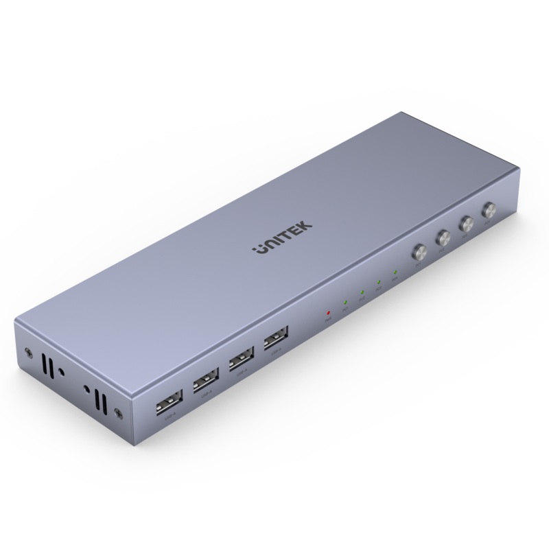 UNITEK HDMI KVM 4-in-1-Out Switch & Supports 4K@60Hz UHD. Includes 4x USB-A Ports, 4x HDMI Inputs & 1x HDMI Output Ports, 4x PC input Ports. Switch Buttons, LED Lights. Includes Cables.