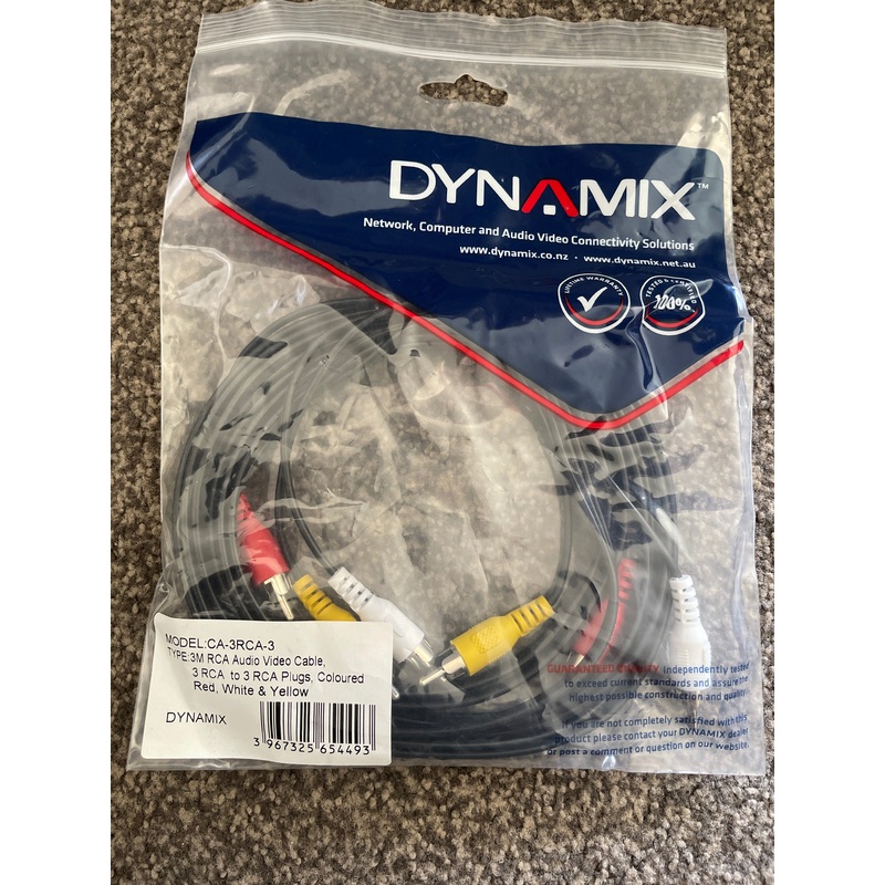 3M RCA Audio video cable, 3RCA to 3RCA plugs,coloured Red,White & Yellow.