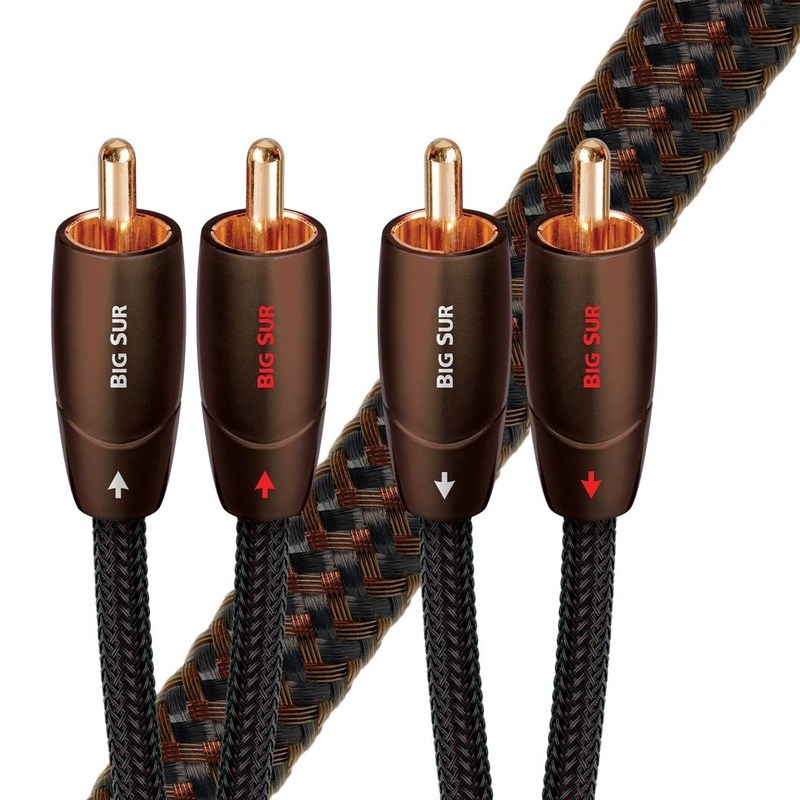 AUDIOQUEST Big Sur 3M 2 to 2 RCA male. Solid perf surface Copper plus. Gold Plated/cold welded termination. Foamed-Polyethylene dielectric. Metal layer noise dissi pation. Jacket- brown – black braid