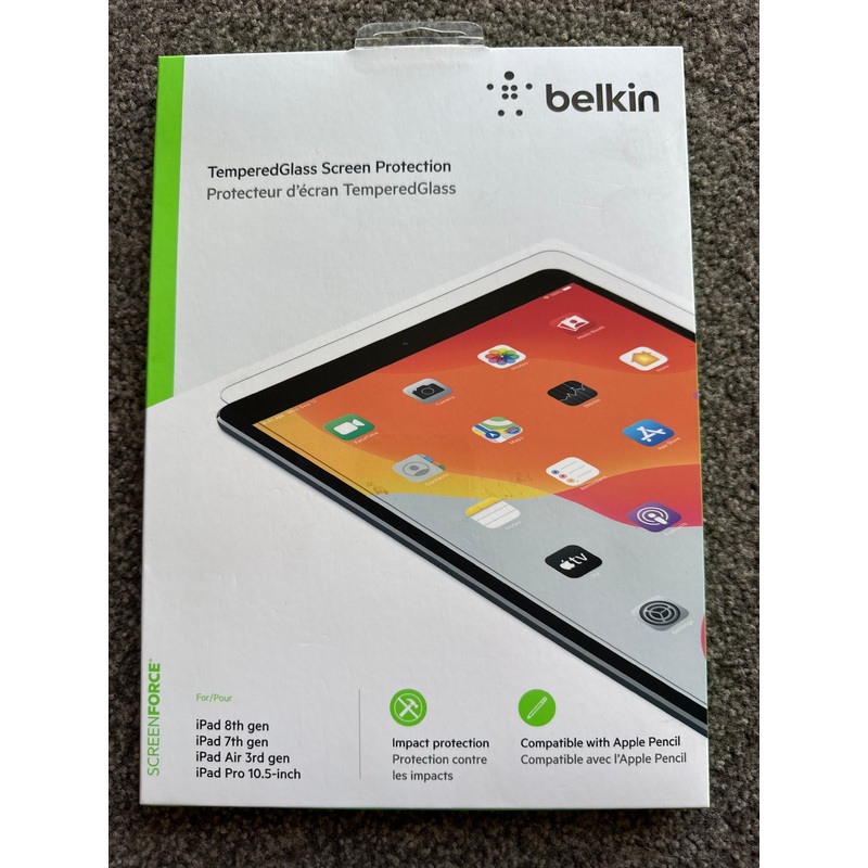 Belkin TemperedGlass Screen Protection for iPadCompatibility:iPad 8th GeniPad 7th GeniPad Air 3rd GeniPad Pro 10.5-inchKey Features:1.Impact Protection: This tempered glass screen protector provides superior protection against imp